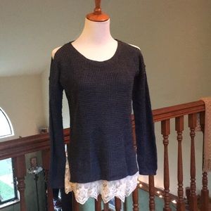 Blue cold shoulder sweater